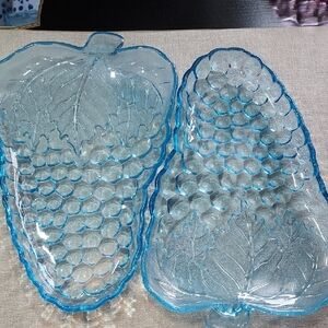 Blue Plastic Grape Leaf Serving Platters
